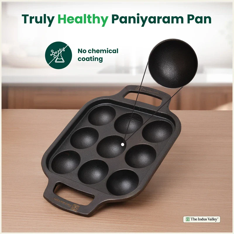 Premium CASTrong Cast Iron Paniyaram Pan 18.7cm, Pre-seasoned, Nonstick, 100% Pure, Toxin-free 1.6kg - Image 3