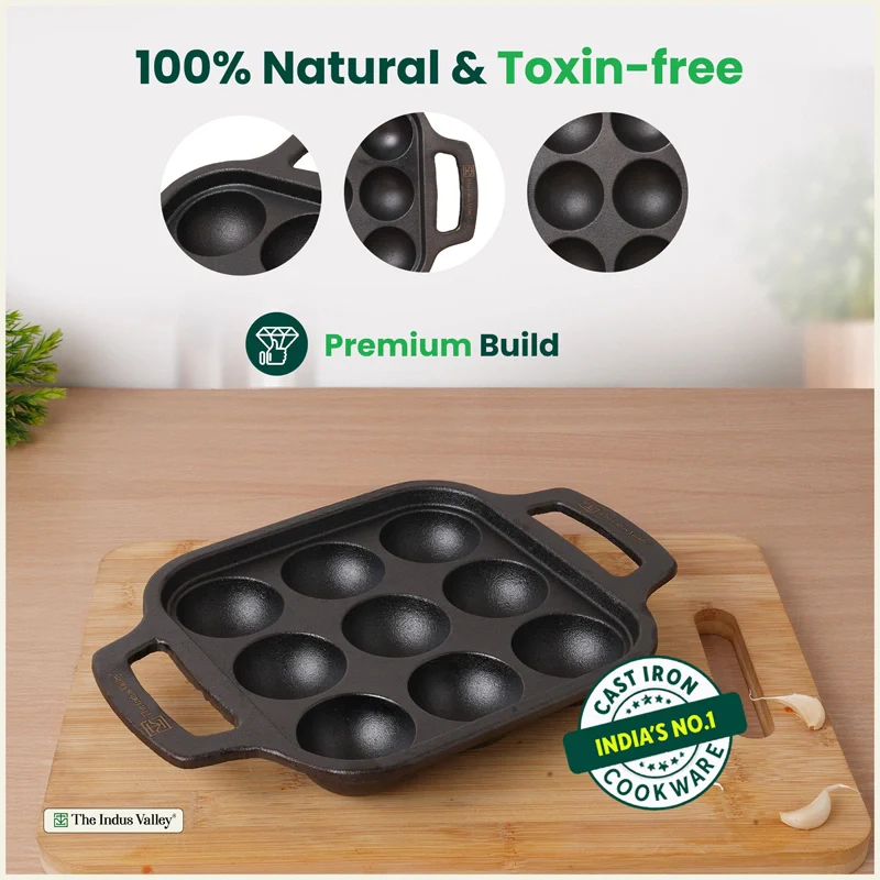 Premium CASTrong Cast Iron Paniyaram Pan 18.7cm, Pre-seasoned, Nonstick, 100% Pure, Toxin-free 1.6kg - Image 4