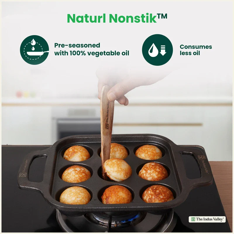 Premium CASTrong Cast Iron Paniyaram Pan 18.7cm, Pre-seasoned, Nonstick, 100% Pure, Toxin-free 1.6kg - Image 6