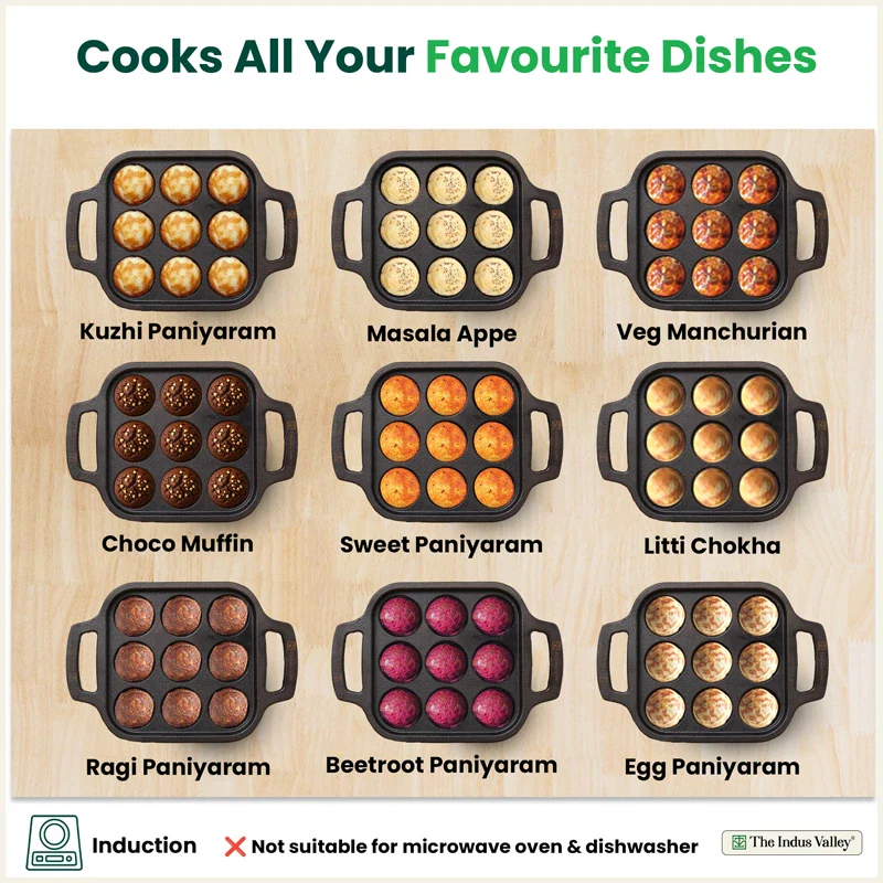 Premium CASTrong Cast Iron Paniyaram Pan 18.7cm, Pre-seasoned, Nonstick, 100% Pure, Toxin-free 1.6kg - Image 9