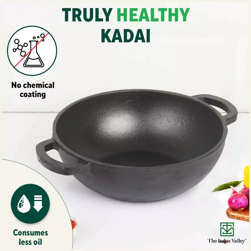 CASTrong Cast Iron Kadai 25.4 cm 2.3L, Pre-seasoned, Naturally Nonstick, 100% Pure, Toxin-free, Induction, Free 110 Spatula - Image 4