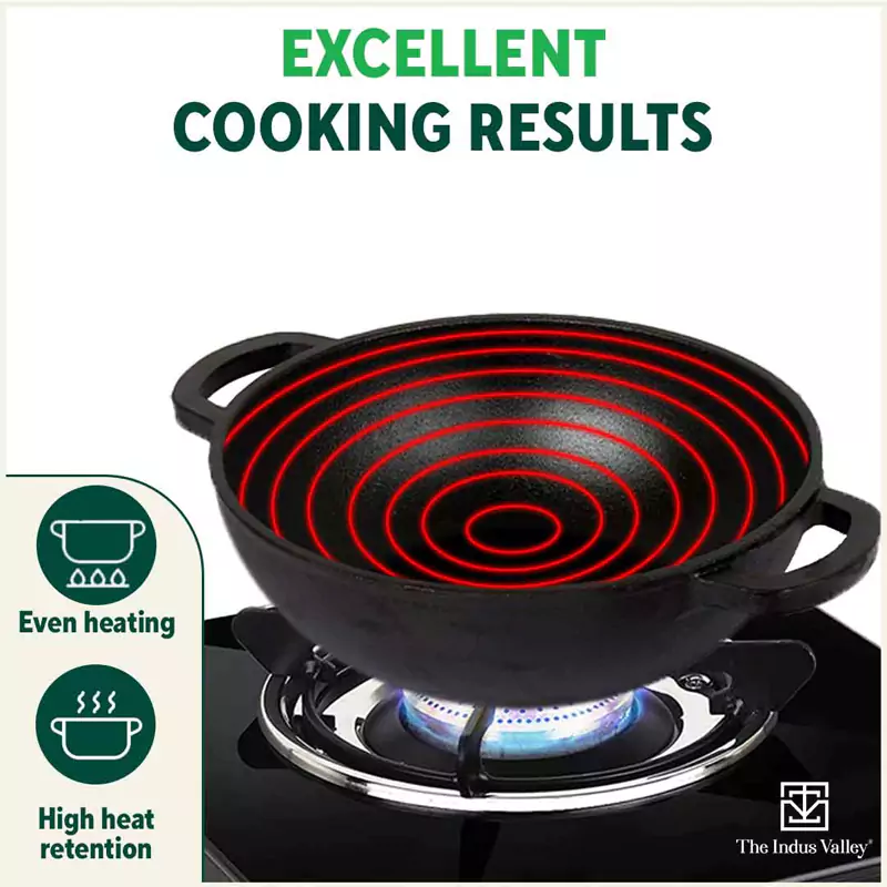 CASTrong Cast Iron Kadai 25.4 cm 2.3L, Pre-seasoned, Naturally Nonstick, 100% Pure, Toxin-free, Induction, Free 110 Spatula - Image 7