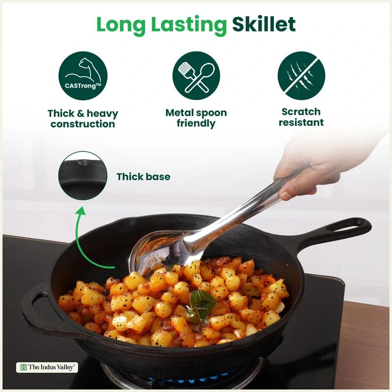 Premium CASTrong Cast Iron Premium Fry Pan 26.2cm, Pre-seasoned, Naturally Nonstick, 100% Pure, Toxin-free, Medium 2.5kg - Image 8