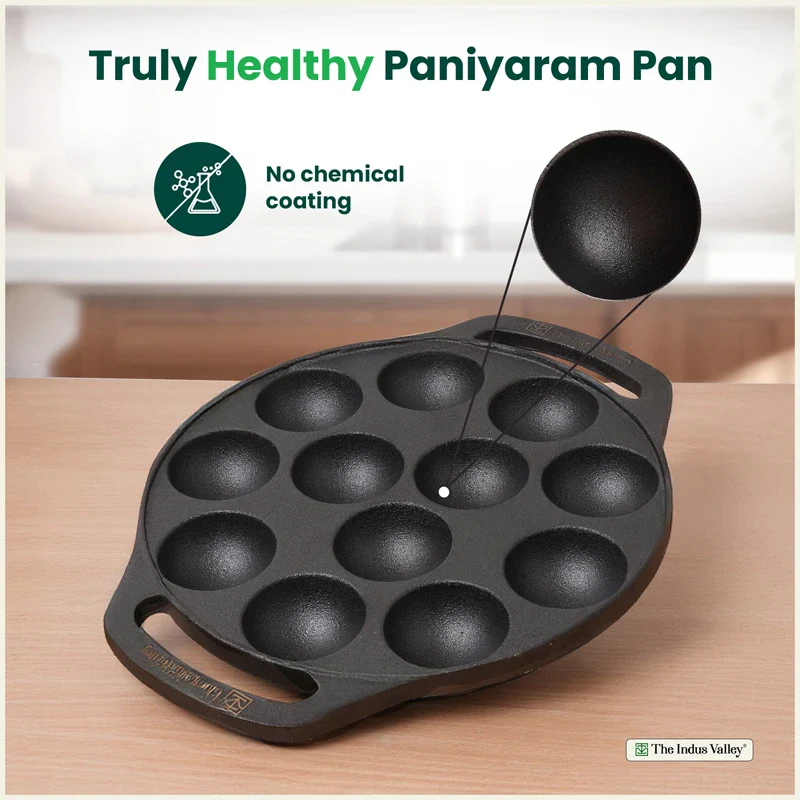 Premium CASTrong Cast Iron Premium Paniyaram Pan 20.8cm, Pre-seasoned, Nonstick, 100% Pure, Toxin-free, Medium 2.6kg - Image 3
