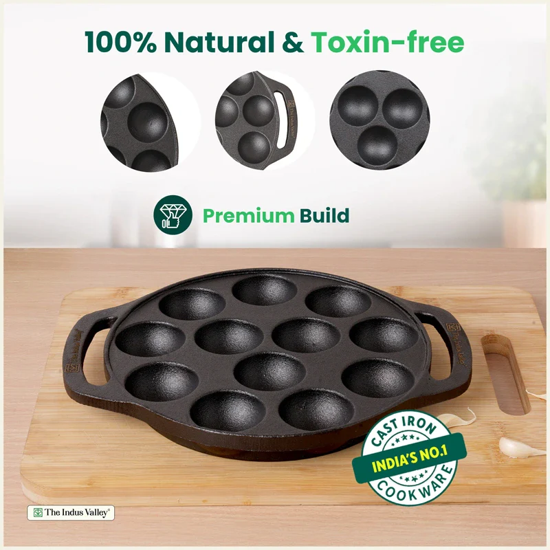Premium CASTrong Cast Iron Premium Paniyaram Pan 20.8cm, Pre-seasoned, Nonstick, 100% Pure, Toxin-free, Medium 2.6kg - Image 4