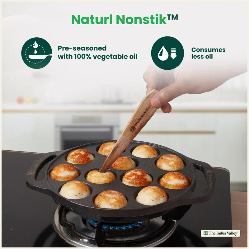 Premium CASTrong Cast Iron Premium Paniyaram Pan 20.8cm, Pre-seasoned, Nonstick, 100% Pure, Toxin-free, Medium 2.6kg - Image 6