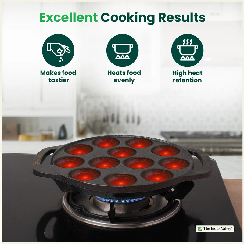 Premium CASTrong Cast Iron Premium Paniyaram Pan 20.8cm, Pre-seasoned, Nonstick, 100% Pure, Toxin-free, Medium 2.6kg - Image 7