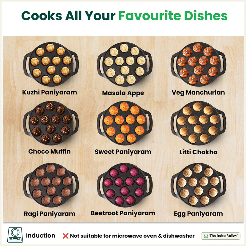 Premium CASTrong Cast Iron Premium Paniyaram Pan 20.8cm, Pre-seasoned, Nonstick, 100% Pure, Toxin-free, Medium 2.6kg - Image 9