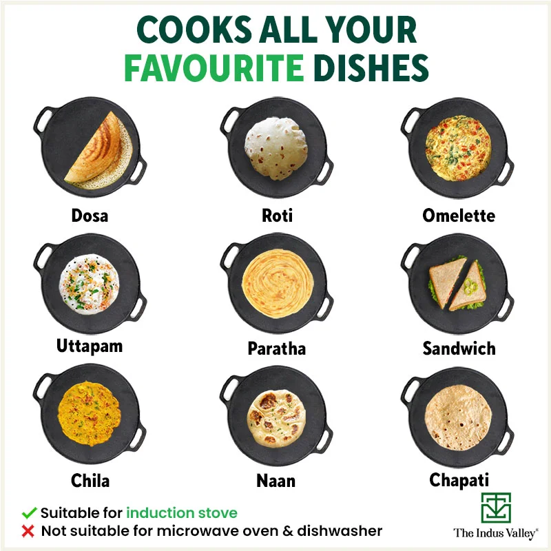 CASTrong Cast Iron Roti/Dosa Tawa 30.2cm, Pre-seasoned, Naturally Nonstick, 100% Pure, Toxin-free, Gas & Induction, Free  110 Spatula - Image 11