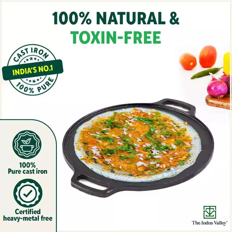 CASTrong Cast Iron Roti/Dosa Tawa 30.2cm, Pre-seasoned, Naturally Nonstick, 100% Pure, Toxin-free, Gas & Induction, Free  110 Spatula - Image 5