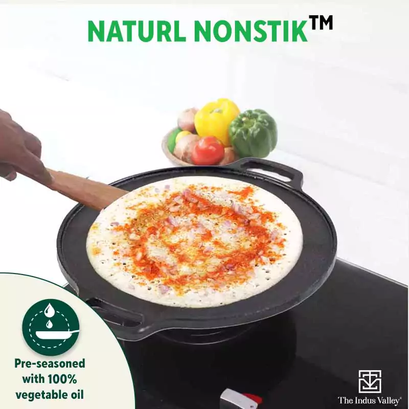 CASTrong Cast Iron Roti/Dosa Tawa 30.2cm, Pre-seasoned, Naturally Nonstick, 100% Pure, Toxin-free, Gas & Induction, Free  110 Spatula - Image 8