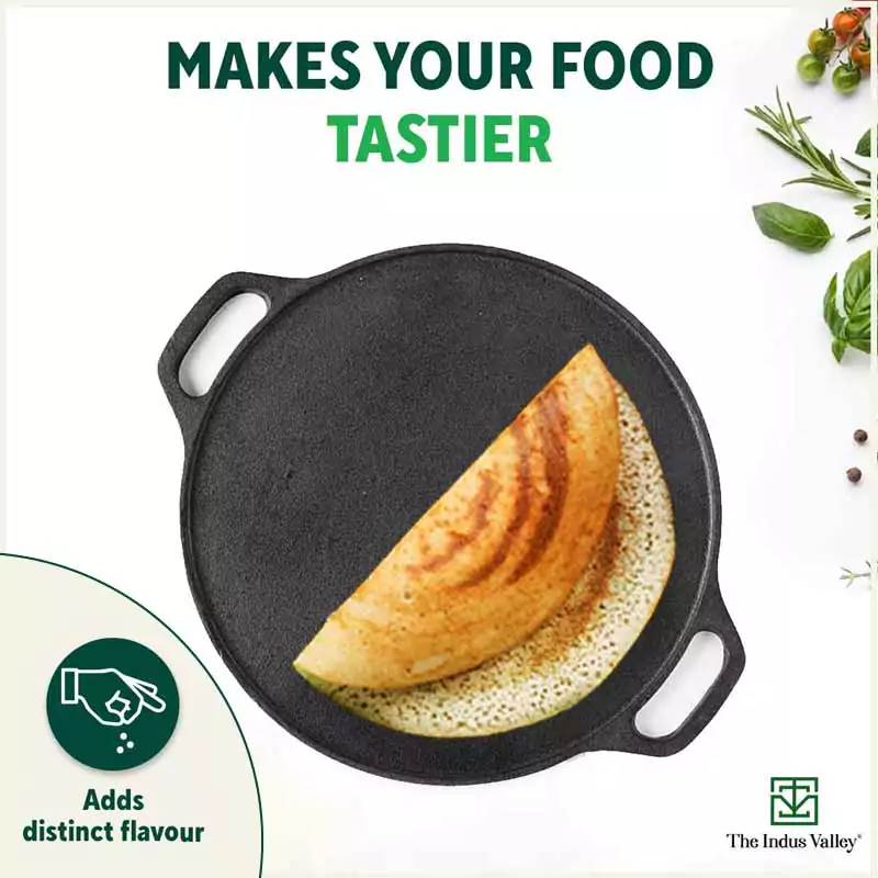 CASTrong Cast Iron Roti/Dosa Tawa 30.2cm, Pre-seasoned, Naturally Nonstick, 100% Pure, Toxin-free, Gas & Induction, Free  110 Spatula - Image 9