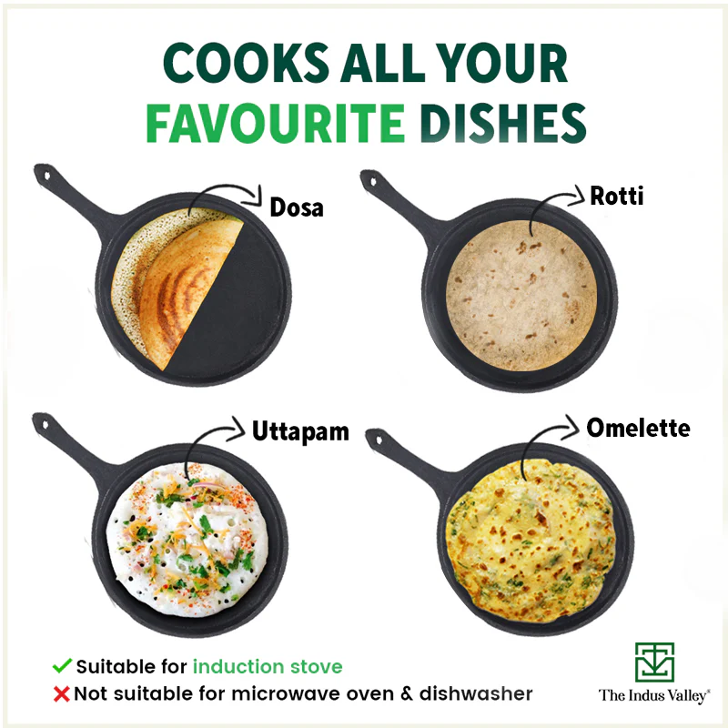 CASTrong Cast Iron Tawa with Handle 25cm, Pre-seasoned, 100% Pure, Toxin-free, Induction - Image 12