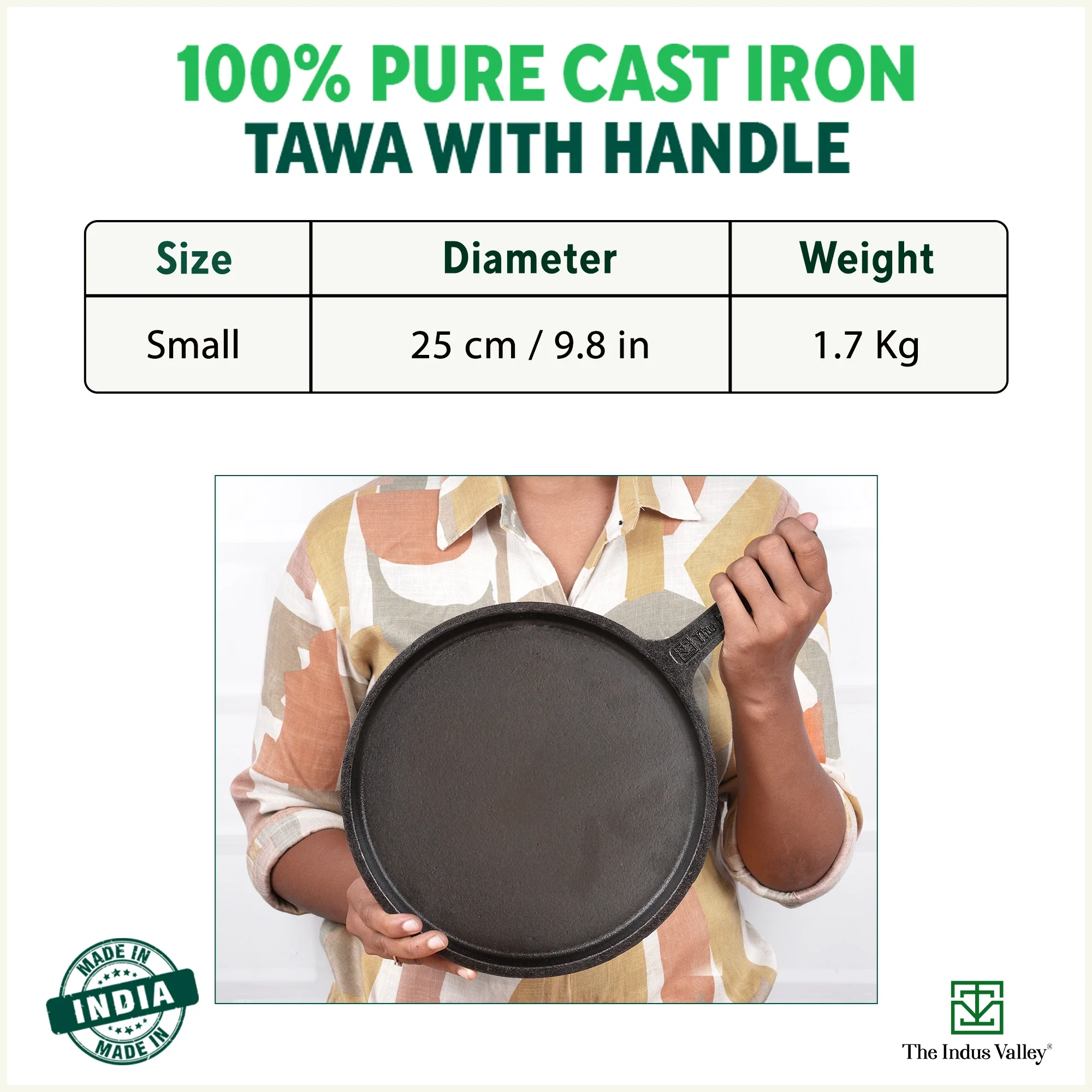 CASTrong Cast Iron Tawa with Handle 25cm, Pre-seasoned, 100% Pure, Toxin-free, Induction - Image 3
