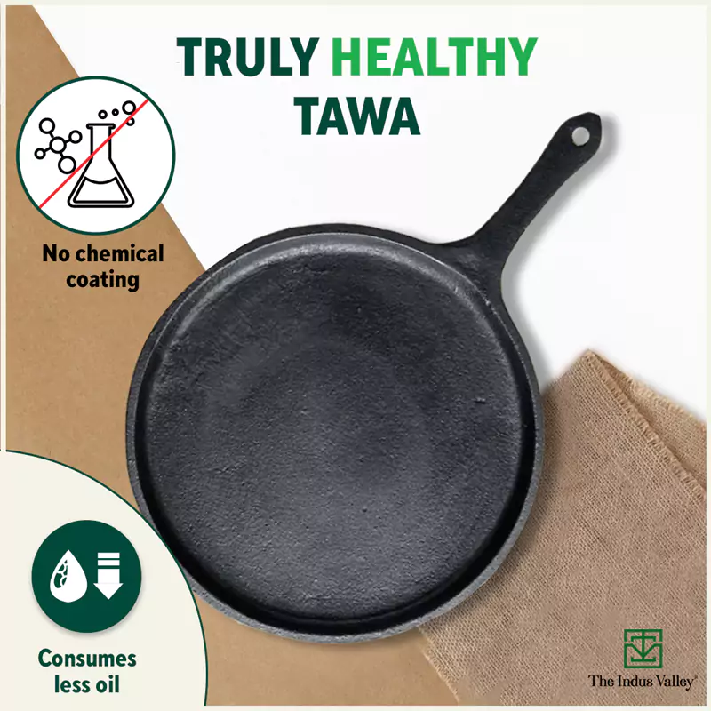 CASTrong Cast Iron Tawa with Handle 25cm, Pre-seasoned, 100% Pure, Toxin-free, Induction - Image 4