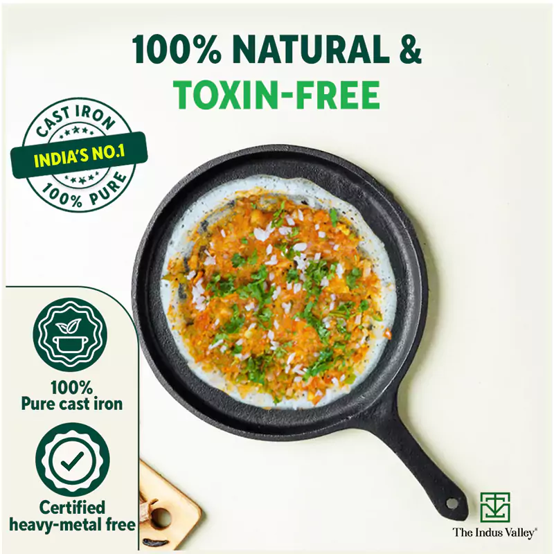 CASTrong Cast Iron Tawa with Handle 25cm, Pre-seasoned, 100% Pure, Toxin-free, Induction - Image 5