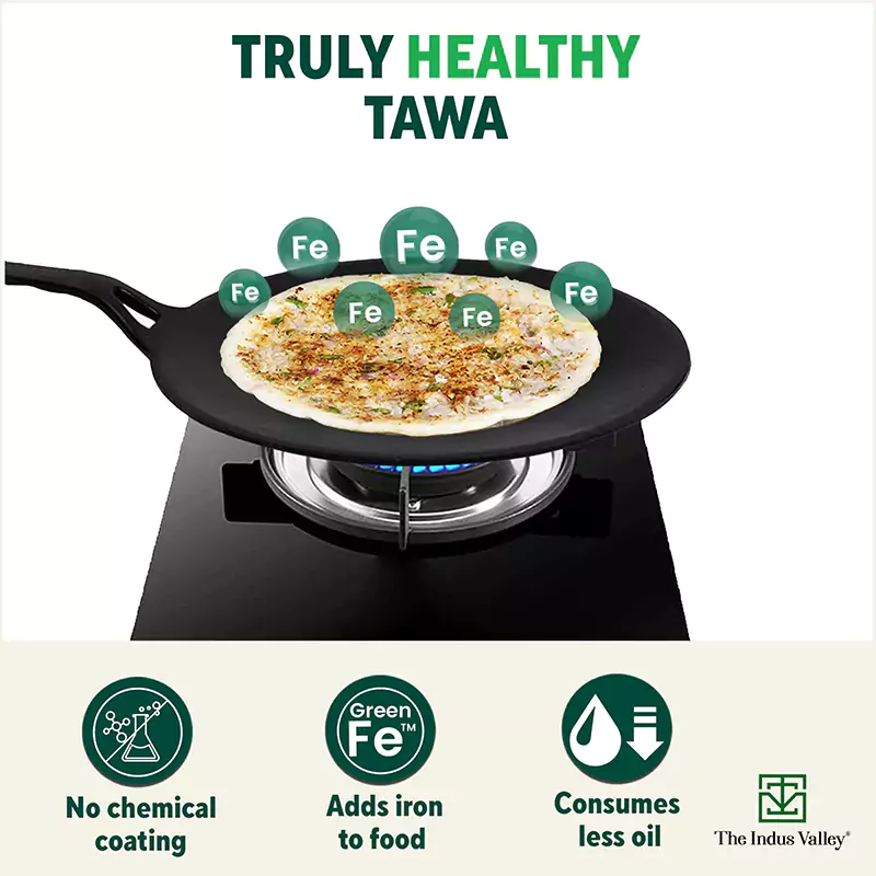 CASTrong Cast Iron Concave Tawa 25.4cm, Pre-seasoned, Naturally Nonstick, 100% Pure, Toxin-free, Free 110 Spatula - Image 3