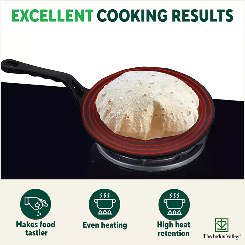 CASTrong Cast Iron Concave Tawa 25.4cm, Pre-seasoned, Naturally Nonstick, 100% Pure, Toxin-free, Free 110 Spatula - Image 5