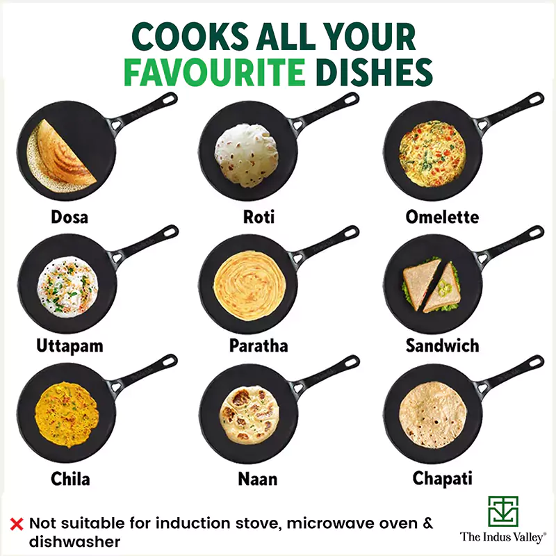 CASTrong Cast Iron Concave Tawa 25.4cm, Pre-seasoned, Naturally Nonstick, 100% Pure, Toxin-free, Free 110 Spatula - Image 7