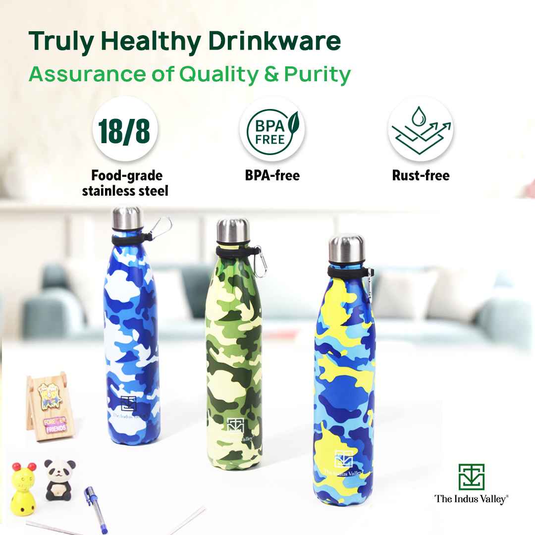 Premium Stainless Steel Camo Printed Vacuum Insulated Water Bottles 1L , Cola Shaped - Image 4