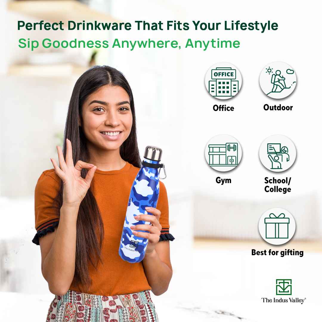 Premium Stainless Steel Camo Printed Vacuum Insulated Water Bottles 1L , Cola Shaped - Image 7