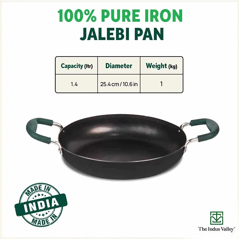 100% Pure Sheet Iron Kadai/ Jalebi/ Paella Pan 1.4L, Silicone Cool Handles, Seasoned, Toxin-free, Induction - Image 3