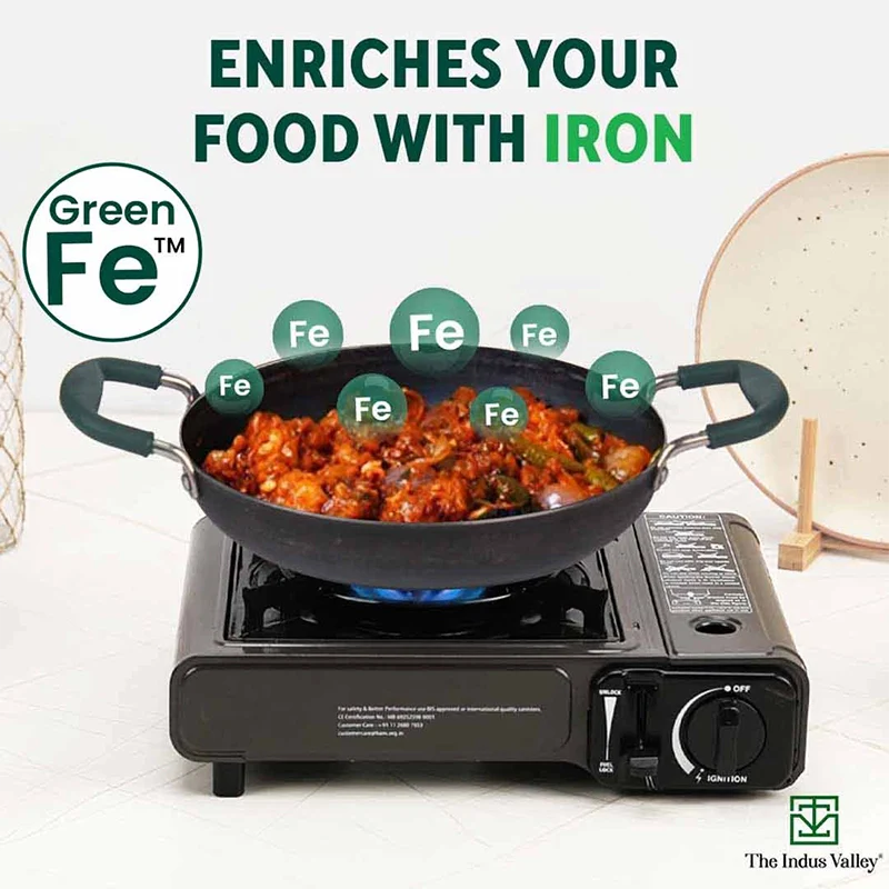 100% Pure Sheet Iron Kadai/ Jalebi/ Paella Pan 1.4L, Silicone Cool Handles, Seasoned, Toxin-free, Induction - Image 5
