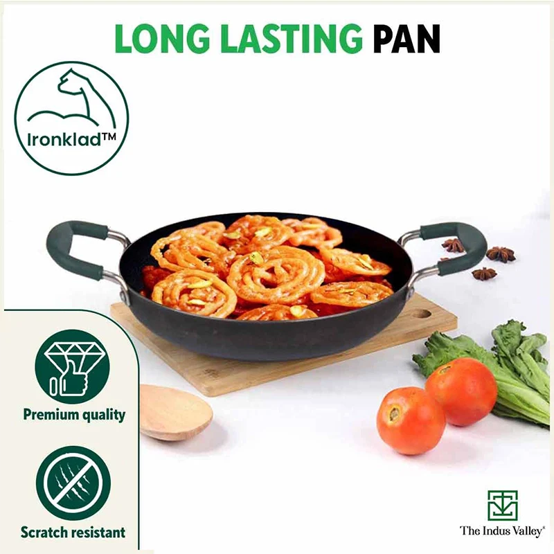 100% Pure Sheet Iron Kadai/ Jalebi/ Paella Pan 1.4L, Silicone Cool Handles, Seasoned, Toxin-free, Induction - Image 7