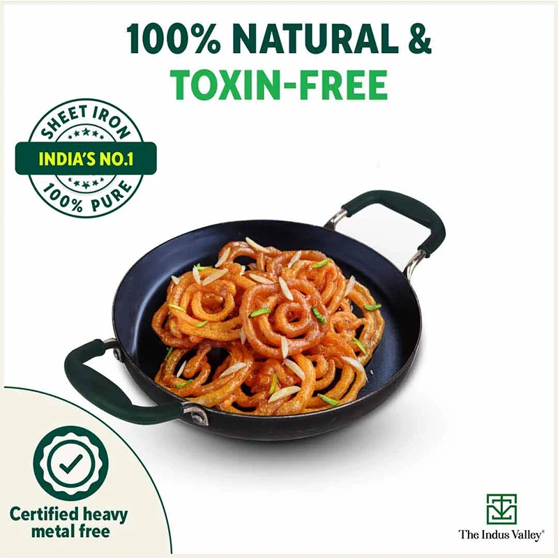 100% Pure Sheet Iron Kadai/ Jalebi/ Paella Pan 1.4L, Silicone Cool Handles, Seasoned, Toxin-free, Induction - Image 8