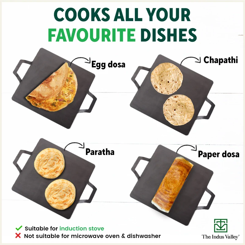 100% Pure Iron Square Tawa 30.5cm with Double Handles, Toxin-free Sheet Iron, Pre-Seasoned, Induction & Gas - Image 11