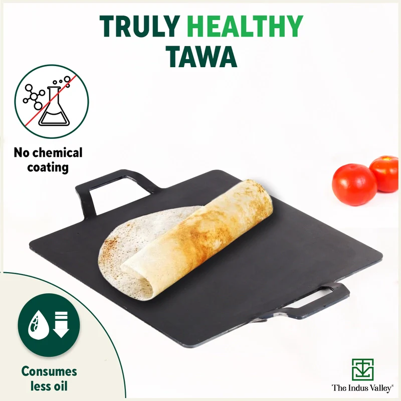100% Pure Iron Square Tawa 30.5cm with Double Handles, Toxin-free Sheet Iron, Pre-Seasoned, Induction & Gas - Image 4