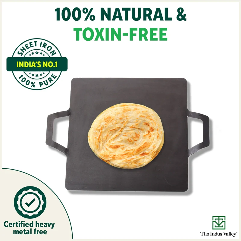 100% Pure Iron Square Tawa 30.5cm with Double Handles, Toxin-free Sheet Iron, Pre-Seasoned, Induction & Gas - Image 5