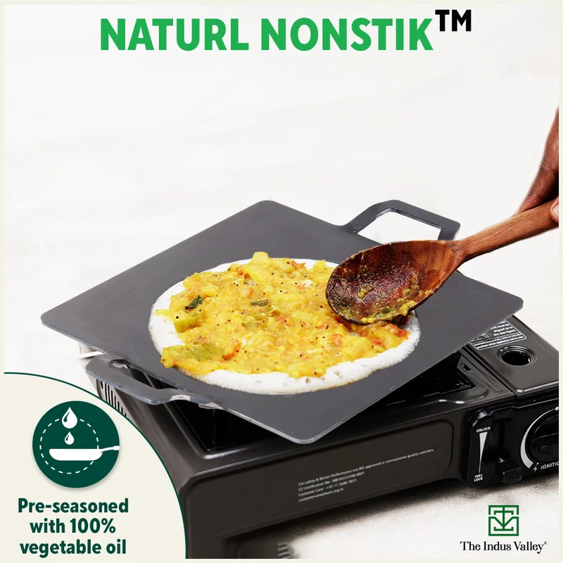100% Pure Iron Square Tawa 30.5cm with Double Handles, Toxin-free Sheet Iron, Pre-Seasoned, Induction & Gas - Image 8