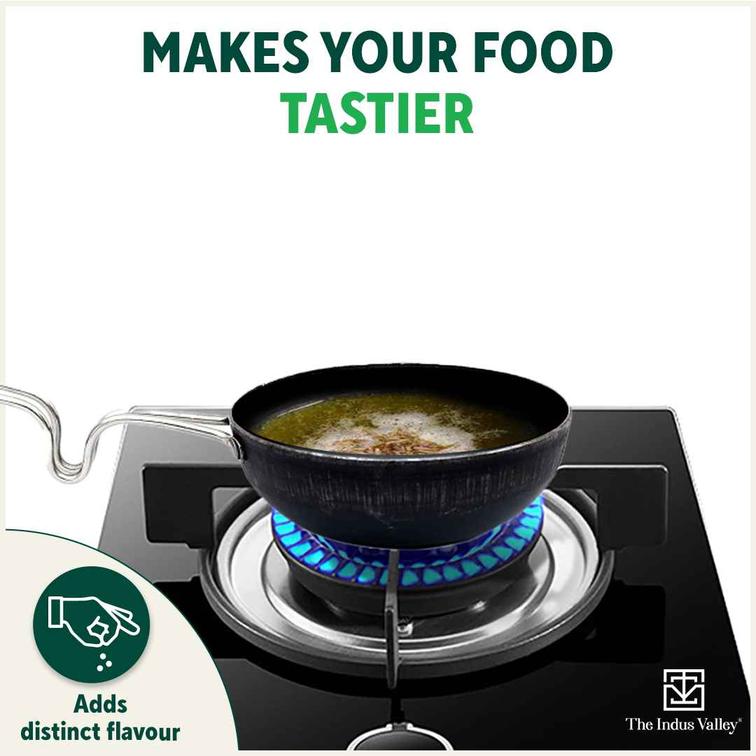 100% Pure Sheet Iron Tadka Pan with Stainless Steel Handle, Pre-seasoned, Toxin-free, Induction - Image 9