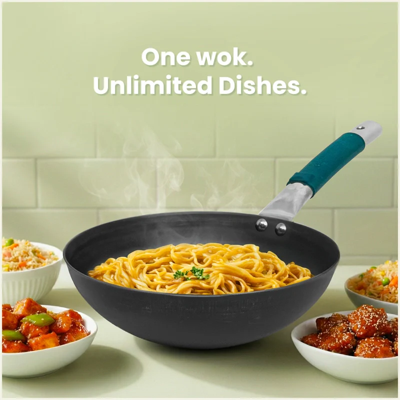 Iron Wok with Steel Cool Touch Handle 2/3.5 L & Silicone Grip, Toxin-free Sheet Iron, Pre-seasoned - Image 10