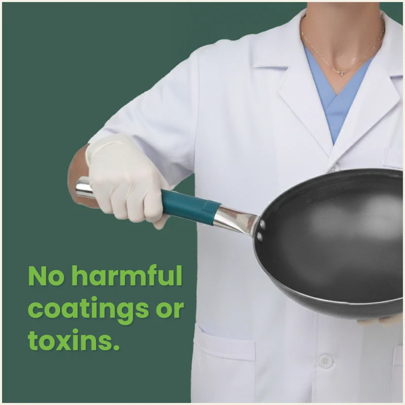 Iron Wok with Steel Cool Touch Handle 2/3.5 L & Silicone Grip, Toxin-free Sheet Iron, Pre-seasoned - Image 4