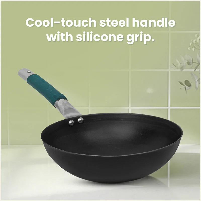 Iron Wok with Steel Cool Touch Handle 2/3.5 L & Silicone Grip, Toxin-free Sheet Iron, Pre-seasoned - Image 5
