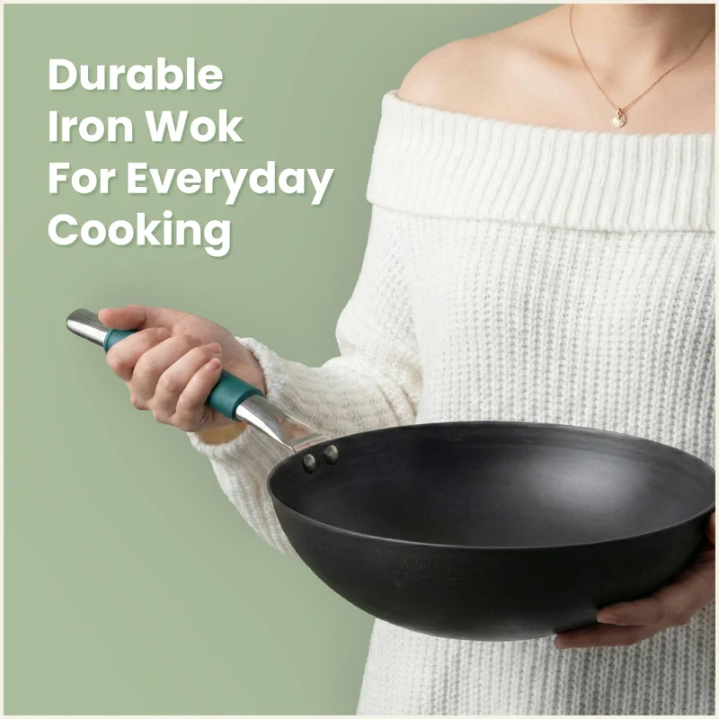Iron Wok with Steel Cool Touch Handle 2/3.5 L & Silicone Grip, Toxin-free Sheet Iron, Pre-seasoned - Image 6