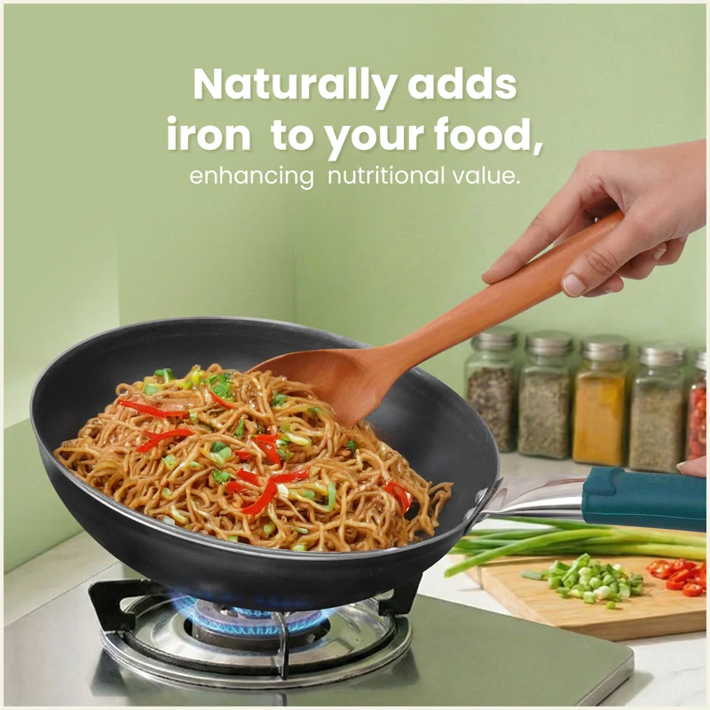 Iron Wok with Steel Cool Touch Handle 2/3.5 L & Silicone Grip, Toxin-free Sheet Iron, Pre-seasoned - Image 9