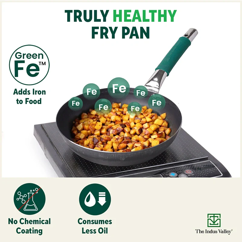 Pure Sheet Iron Frying pan 2/2.5 L, Steel Cool Touch Handle & Silicone Grip, Pre-seasoned, Toxin-free, Induction - Image 4