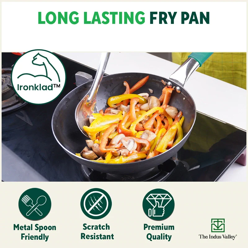 Pure Sheet Iron Frying pan 2/2.5 L, Steel Cool Touch Handle & Silicone Grip, Pre-seasoned, Toxin-free, Induction - Image 6