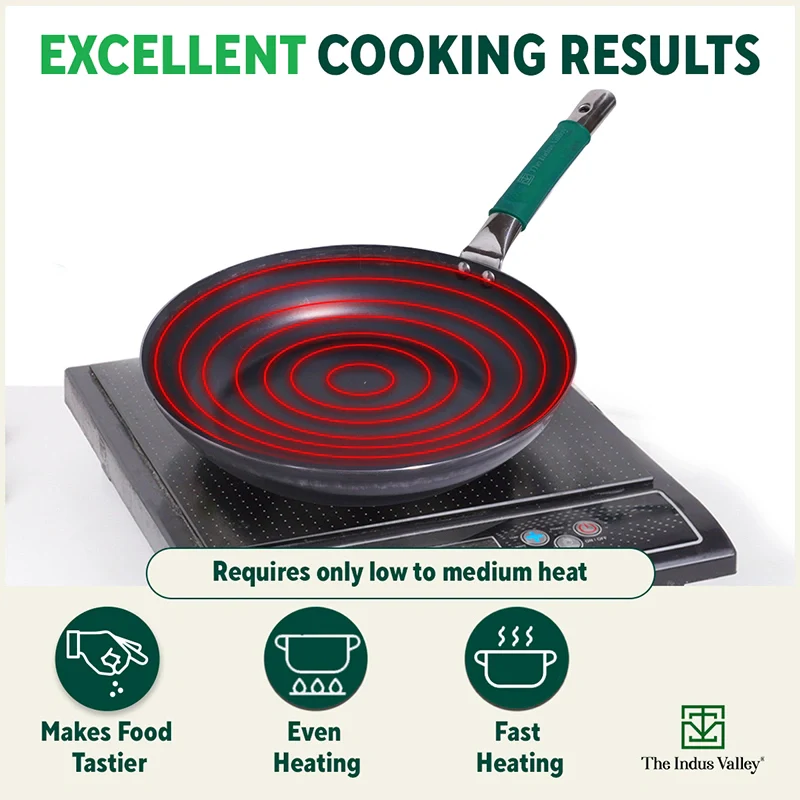 Pure Sheet Iron Frying pan 2/2.5 L, Steel Cool Touch Handle & Silicone Grip, Pre-seasoned, Toxin-free, Induction - Image 7