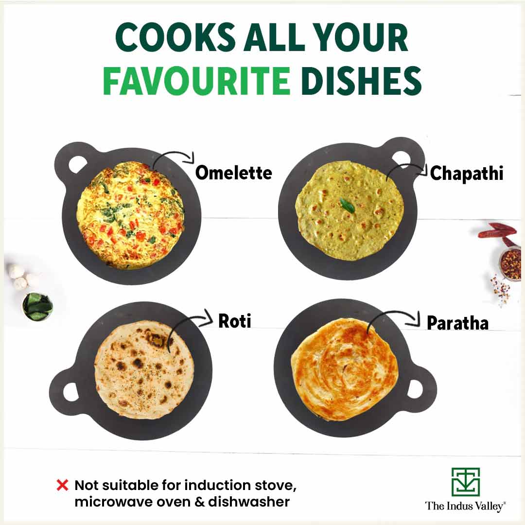 100% Pure Sheet Iron Tawa 30.5cm + Free ₹ 110 Spatula, Pre-seasoned, Toxin-free  1.8 / 1.4 kg - Image 11