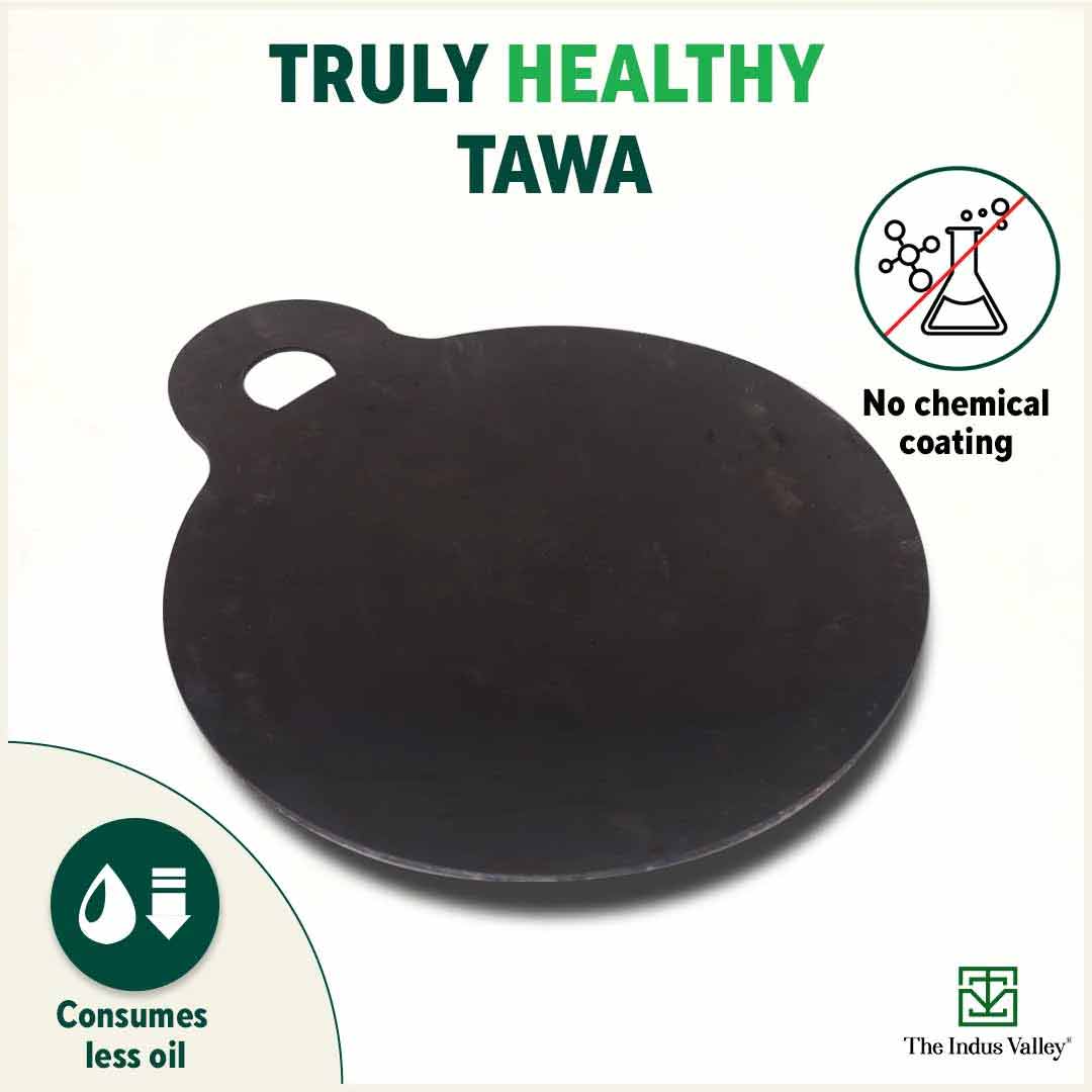 100% Pure Sheet Iron Tawa 30.5cm + Free ₹ 110 Spatula, Pre-seasoned, Toxin-free  1.8 / 1.4 kg - Image 4