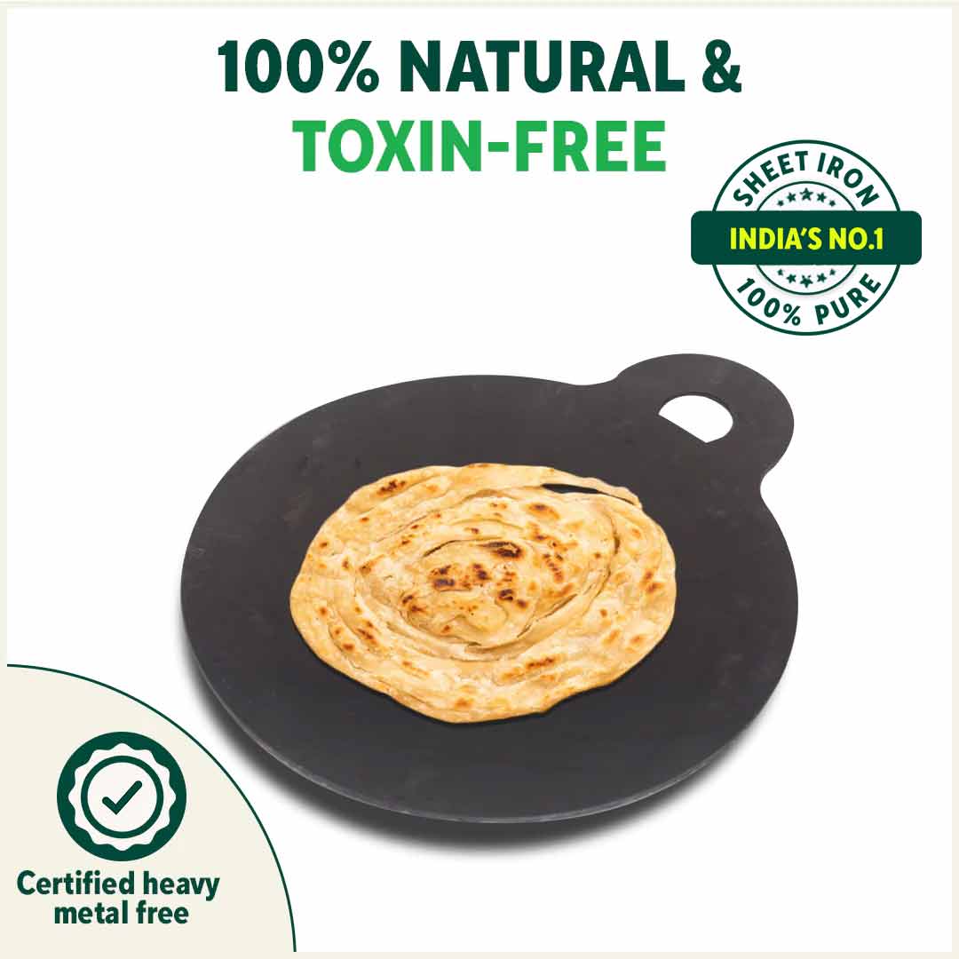 100% Pure Sheet Iron Tawa 30.5cm + Free ₹ 110 Spatula, Pre-seasoned, Toxin-free  1.8 / 1.4 kg - Image 5