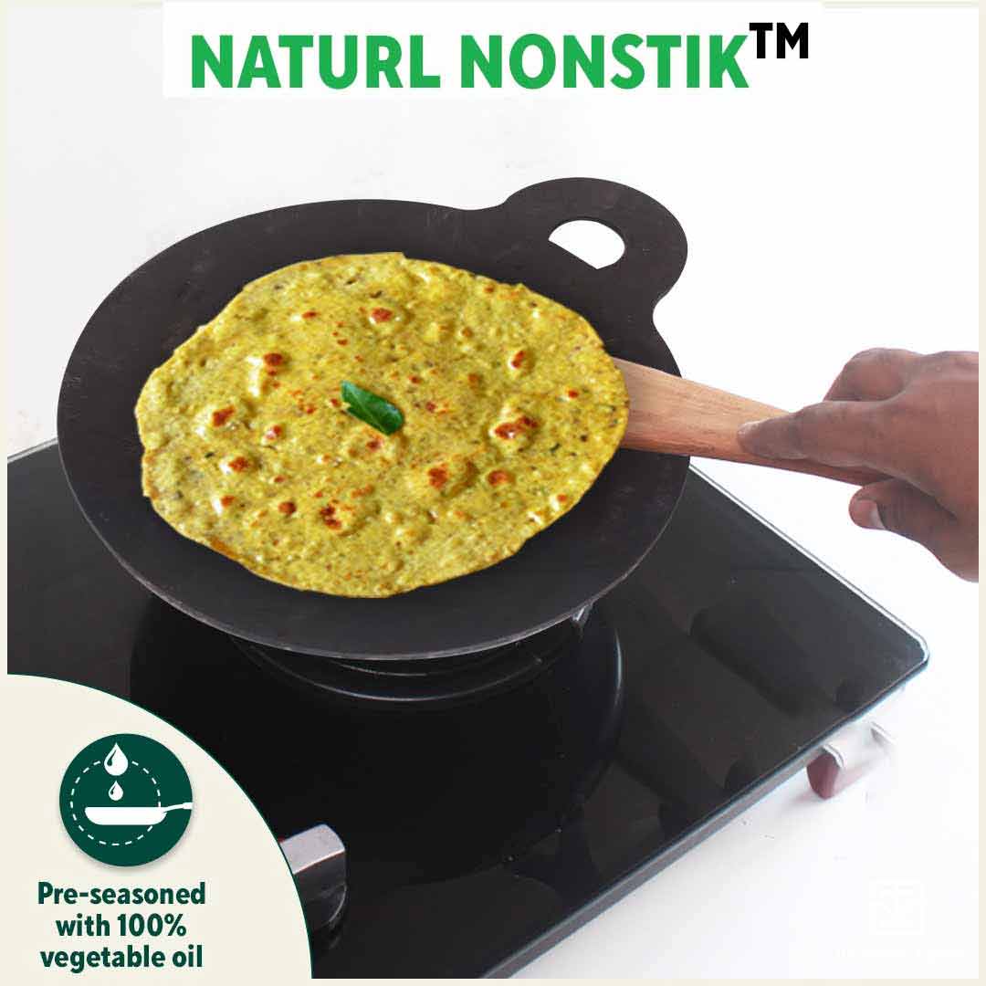 100% Pure Sheet Iron Tawa 30.5cm + Free ₹ 110 Spatula, Pre-seasoned, Toxin-free  1.8 / 1.4 kg - Image 8