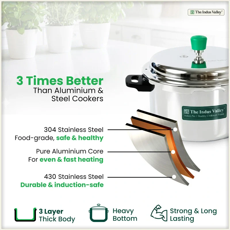 Premium Quality RapidCuk 3/5L Tri-Ply Stainless Steel Pressure Cooker for Kitchen, 100% Food-Safe, 3 Layer Thick Body, Heavy Bottom, 5 Yr Warranty, Induction & Gas - Image 4