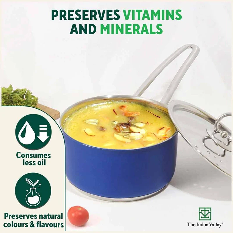 Tri-Steel Premium Stainless Steel Saucepan/ Milk/ Tea Pan, Tri-ply (3 Layer) Induction Bottom, Steel Lid - Image 5