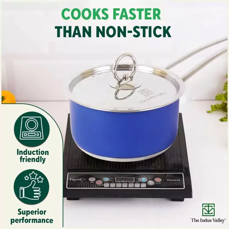 Tri-Steel Premium Stainless Steel Saucepan/ Milk/ Tea Pan, Tri-ply (3 Layer) Induction Bottom, Steel Lid - Image 6