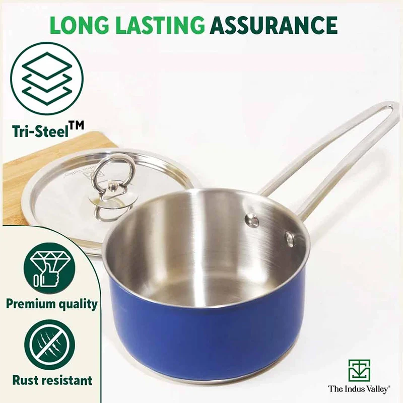 Tri-Steel Premium Stainless Steel Saucepan/ Milk/ Tea Pan, Tri-ply (3 Layer) Induction Bottom, Steel Lid - Image 9
